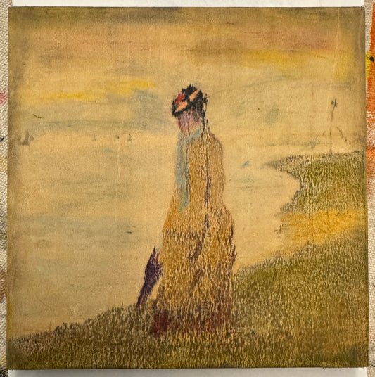 "Seaside Reverie: A Victorian Stroll" - Fine Art Painting on 8"x8" Wood Panel